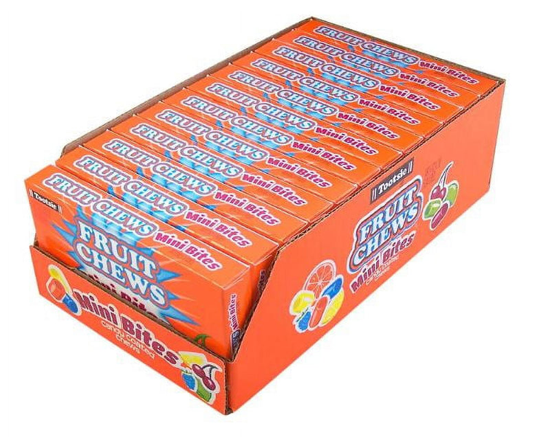 Tootsie Fruit Chews Mini Bites, Assorted Fruity Flavors, 3.5 oz Theater Box - Soft & Chewy Candy - (Pack of 12)