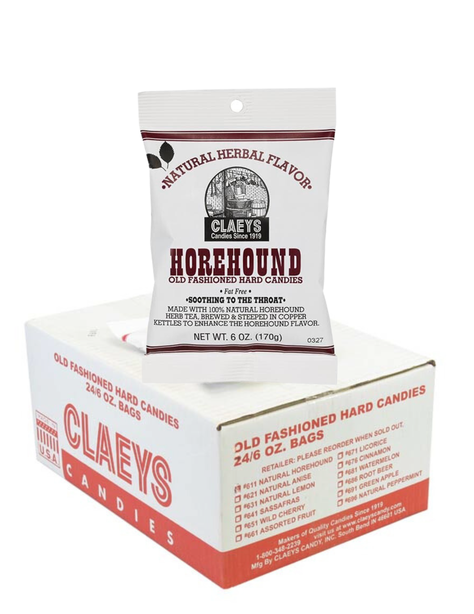 Claeys Old Fashioned Hard Candy, Horehound Flavor – 6 Ounce Bags (Pack Of 12)
