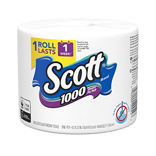 Scott 1000 Sheets Per Roll Toilet Paper, Wrapped Roll, Bath Tissue, 12 Count (Pack of 1)