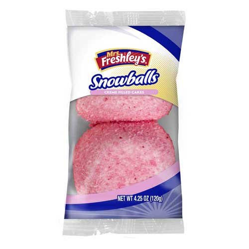 Mrs Freshleys Two Pink Snow Ball Cream Filled Cake, 4.25 Ounce 8 Count