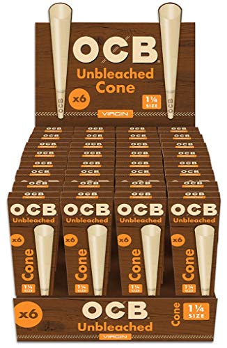 OCB Virgin Unbleached Cone 1 1/4 Size 6 Pack 32 x (192 Cones Total)
