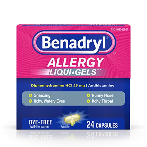Benadryl Liqui-Gels Antihistamine Allergy Medicine & Cold Relief, Dye Free 24 ct