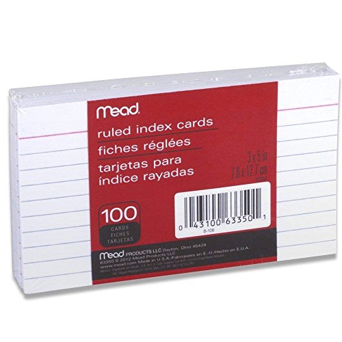 Mead 3 x 5-Inch Index Cards, Ruled, 100 Count, White (63350) [Single]