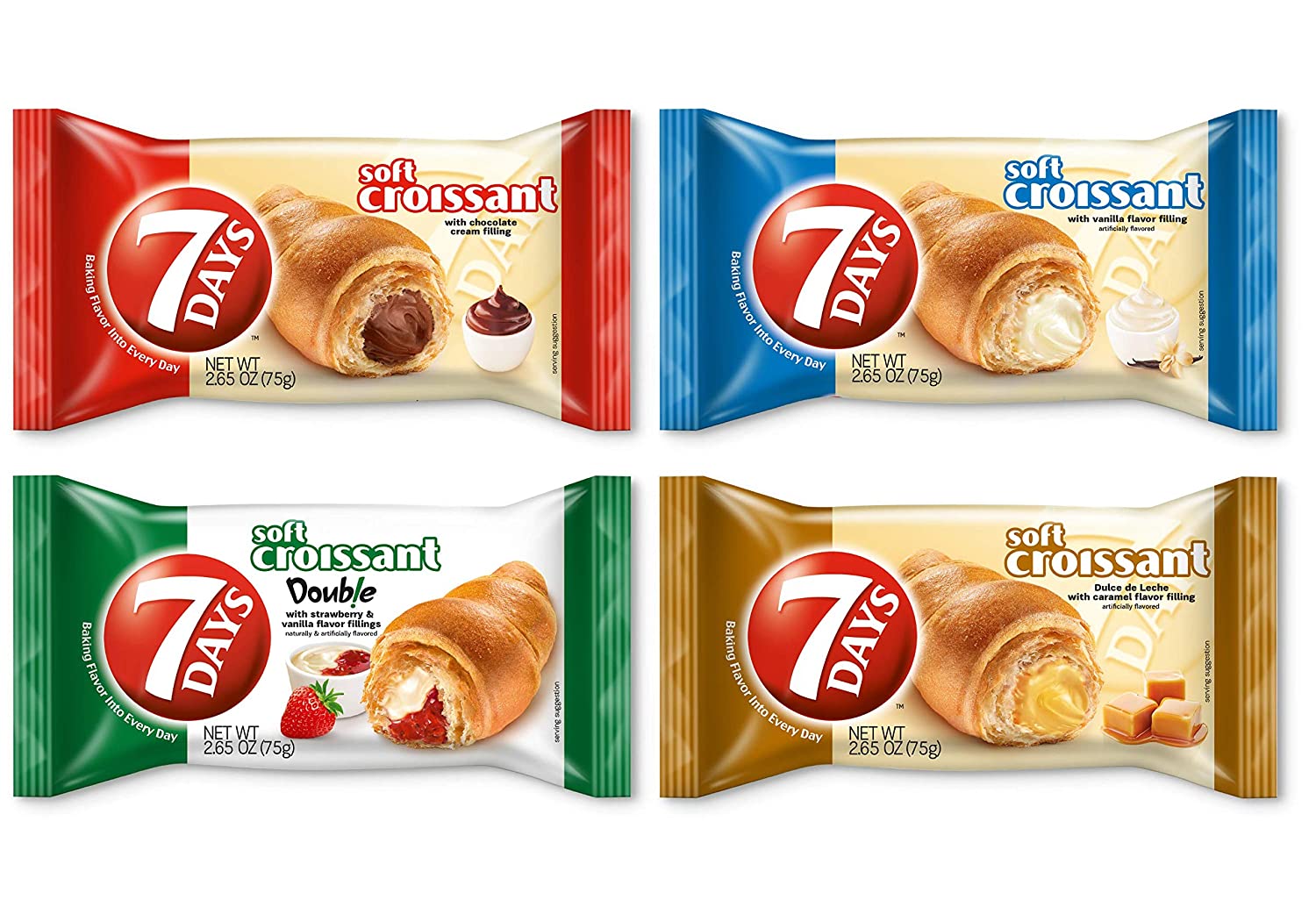 7Days Soft Croissant Variety Pack of 24 | 6 Chocolate, 6 Vanilla, 6 St