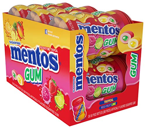 Mentos Sugar-Free Chewing Gum, Tropical, Red Fruit and Lime, 50 Piece Bottle (Pack of 6 Bottles)