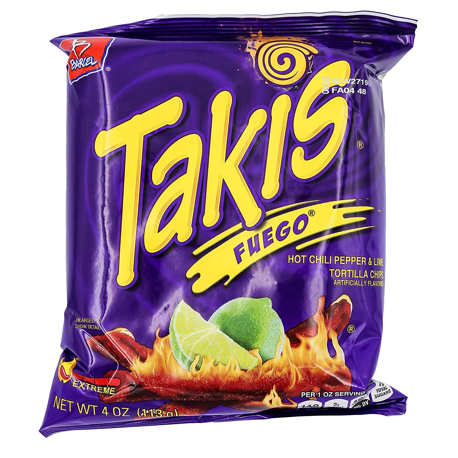 Takis Fuego Hot Chili Pepper & Lime Tortilla Chips 4oz (12-Bags)