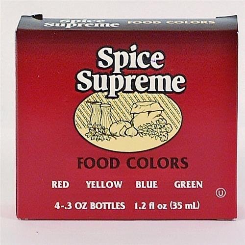 Spice Supreme Food Color 4 Pack Assorted Red Yellow Blue Green (1-Box)
