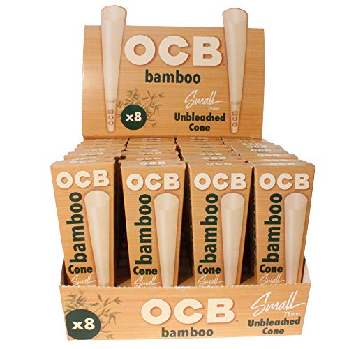 OCB Bamboo Cones - Unbleached Small Size (78mm) - Retail Box of 32 Packs of 8 (256 Total)