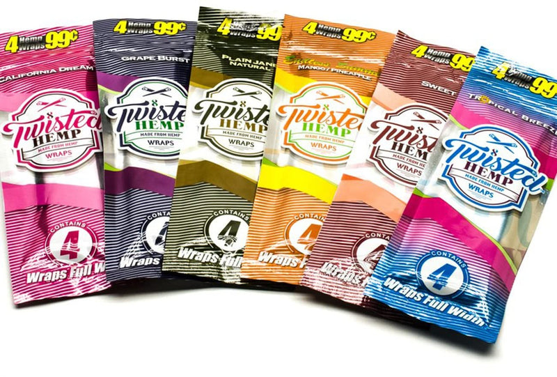 Twisted Hemp Wrap Combo Pack Assorted Flavors 4 Leaf per Pack (15 Count)