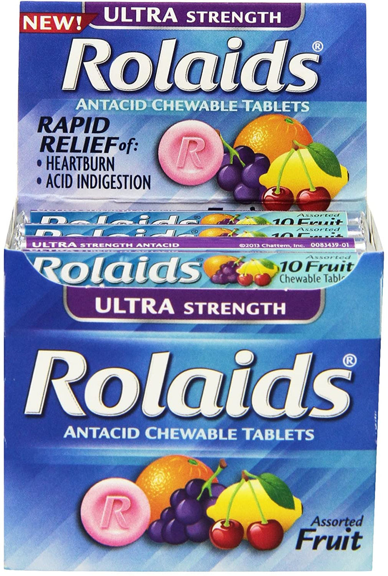 Rolaids Ultra Strength Tablets, Fruit, 10 Count (Pack of 12)