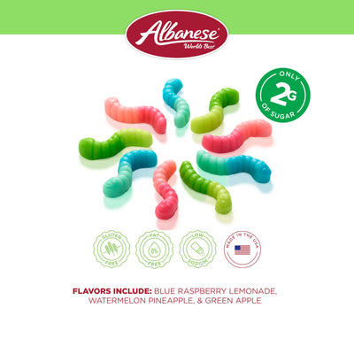 Albanese World's Best Lower Sugar, Gluten Free Mini Gummi Worms, 1.76oz Bag (Pack of 12)