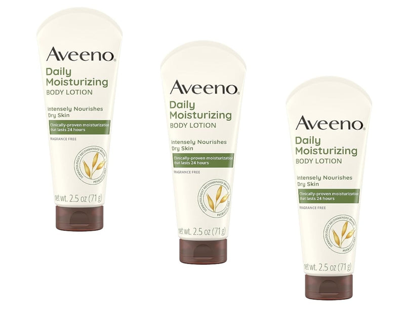 Aveeno Daily Moisturizing Lotion, 2.5 oz Tubes - Nourishing Oat Formula, Fragrance-Free, for Dry Skin - (Pack of 12)