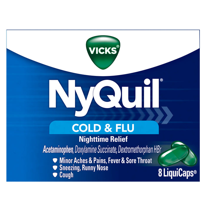 NyQuil LiquiCaps Nighttime Cold & Flu Relief 8-Count Wholesale Packaging