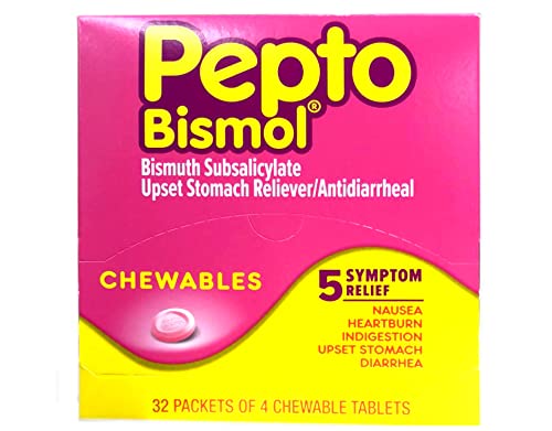 Pepto Bismol Chewables, Digestive Relief, 32 Packs of 4 (Pack of 1)