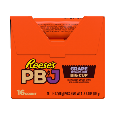 REESE'S Big Cup PB&J Grape Milk Chocolate King Size Peanut Butter Cups Candy Pack, 2.8 oz (16 Count)