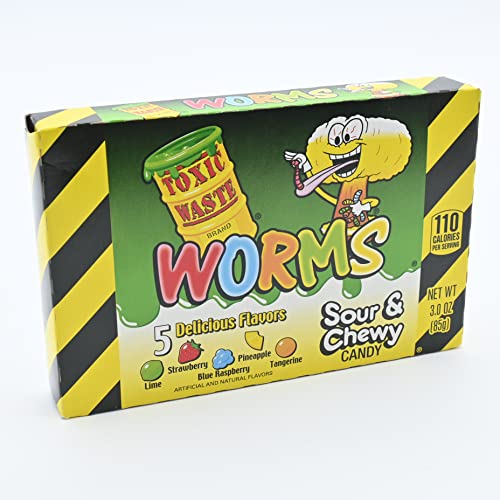 Toxic Waste Sour & Chewy Candy, Worms, Tangy Treats, 3 oz (1-Bag)