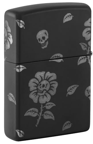 Zippo Flower Skulls Black Matte & Chrome Pocket Lighter - Edgy Floral Fusion