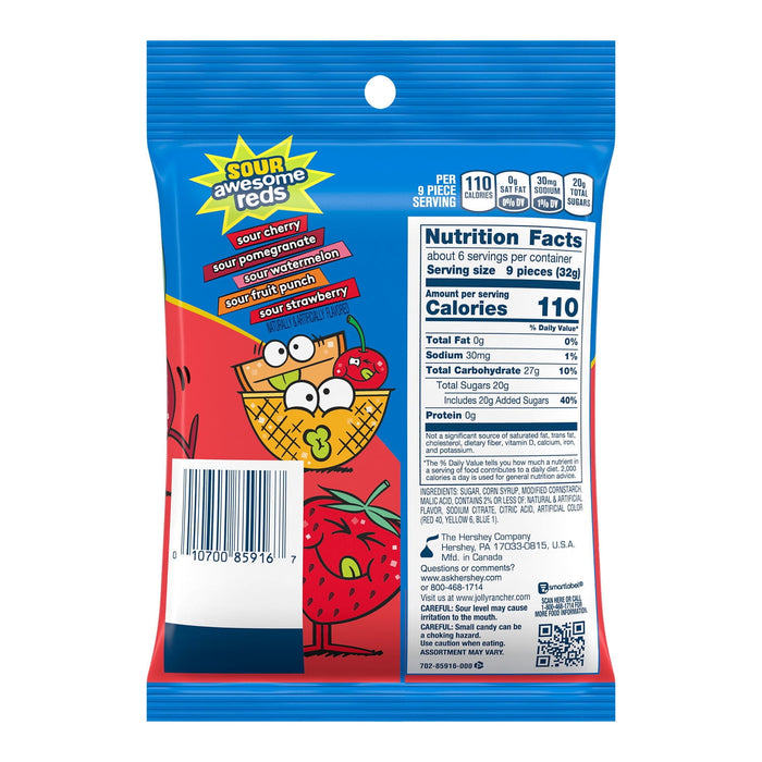 Jolly Rancher Gummi Sour Awesome Reds Candy 6 oz Wholesale Peg Bag