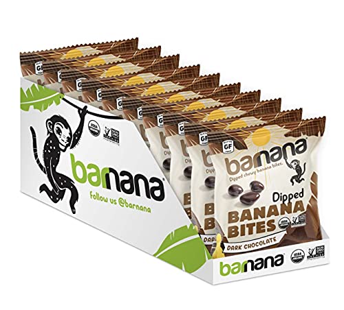 Barnana Organic Chewy Banana Bites, Dark Chocolate Banana Flavor- Non-GMO, USDA Organic Upcycled Snack, 1.4 Ounce Bags (12 Bags Total)