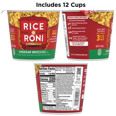 Rice a Roni Cups, Cheddar Broccoli, Individual Cup (Pack of 12 Cups)