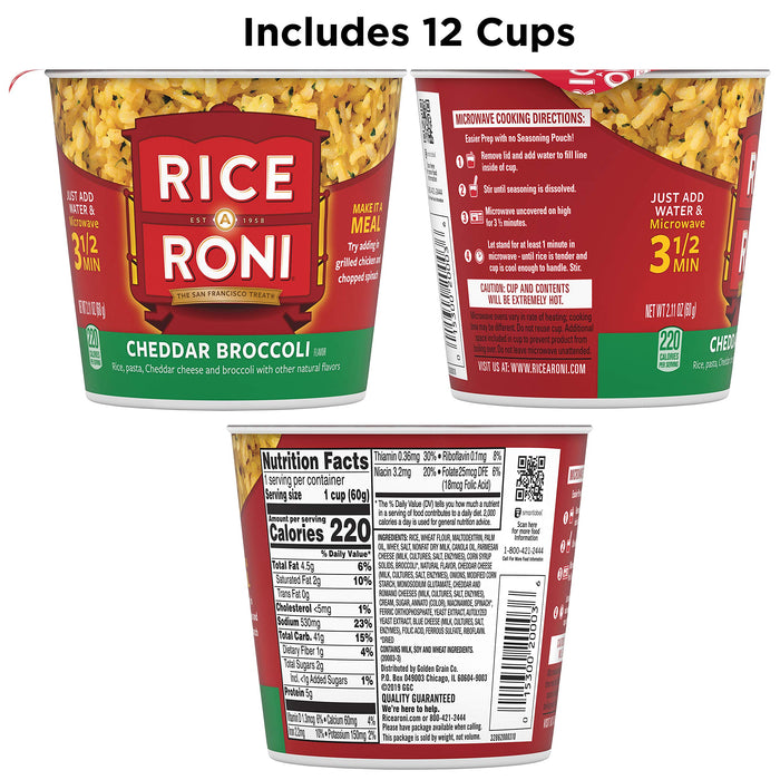Rice-A-Roni Cheddar Broccoli Individual Cups 12-Pack Wholesale