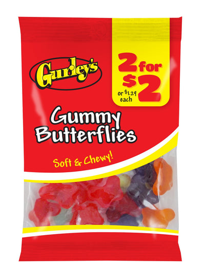 Gurley's Gummi Butterflies, Colorful and Flavorful Chewy Candy (Pack of 12)