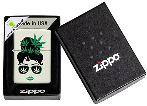 Zippo Glow in the Dark Cannabis Girl Design Lighter - Nighttime Fun