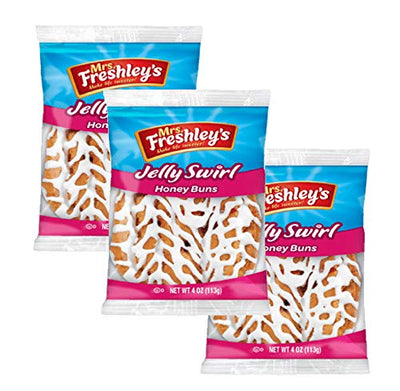 Mrs. Freshley's Honey Buns Variety Pack | Chocolate, Iced, Glazed and Jelly | 4 oz. each | 12 Pack