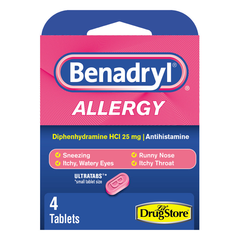 Benadryl Allergy Relief Tablets, Antihistamine Formula, 4 Pills (Pack of 1)