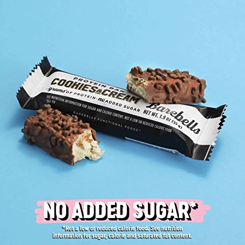 Barebells Protein Bars Cookies & Cream - 12 Count, 1.9oz Bars - Protein Snacks with 20g of High Protein - Chocolate Protein Bar with 1g of Total Sugars - On The Go Protein Snack & Breakfast Bars