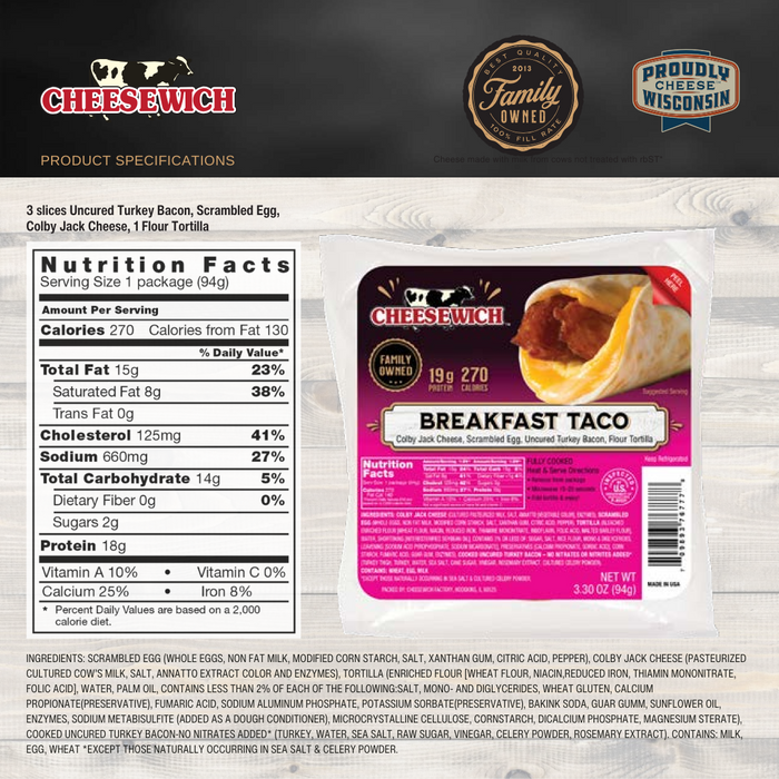 Cheesewich Breakfast Taco 3.3 oz (Pack of 12)