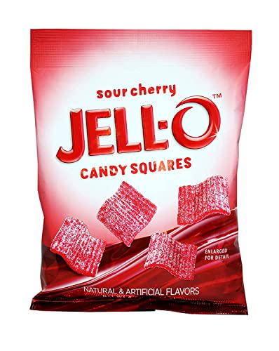 Jell-O Gummi Candy, Sour Cherry Squares, 4.5 Ounce Bag