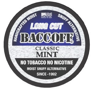 BaccOff Long Cut Mint tobacco-free snuff 5-count roll wholesale packaging front view