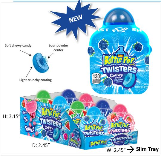 Baby Bottle Pop Twisters novelty candy 8-count box front packaging