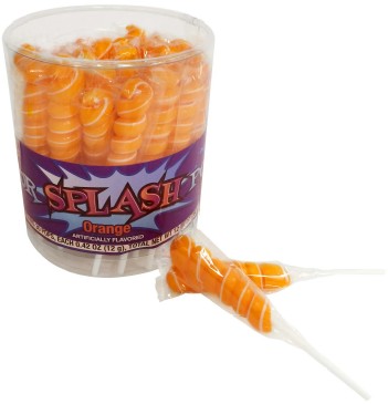 Albert's Color Splash Twisty Pops Hot Orange Lollipops, 30-count tub of vibrant orange twisted lollipops