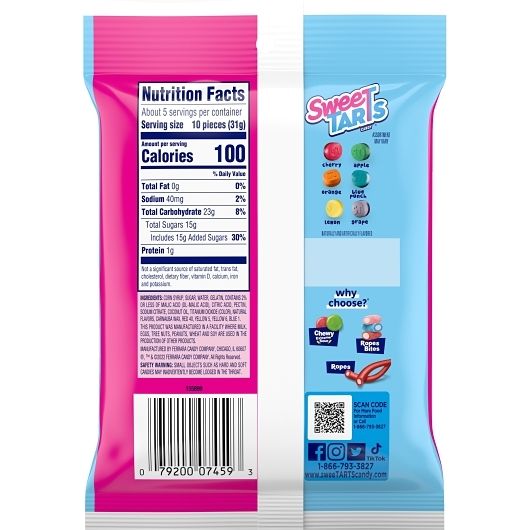 SweeTARTS Gummies Splitz Peg Bag, Sweet & Sour Candy (Pack of 12)