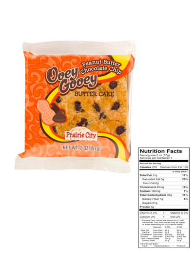 Prairie City Bakery Ooey Gooey Butter Cake, 2 oz Snack Cakes, Individually Wrapped, Pack of 10 (Peanut Butter Chocolate Chip)