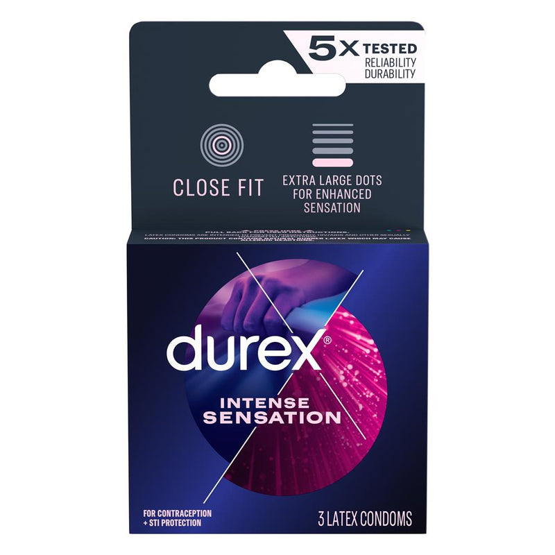 Durex Intense Sensation Dotted Condom, 3 ct, Ultra Fine & Lubricated