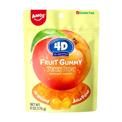 Amos Fruit Burst Peach Gummy Candy, Soft and Juicy, 6 oz Peg Bag (Pack of 12)