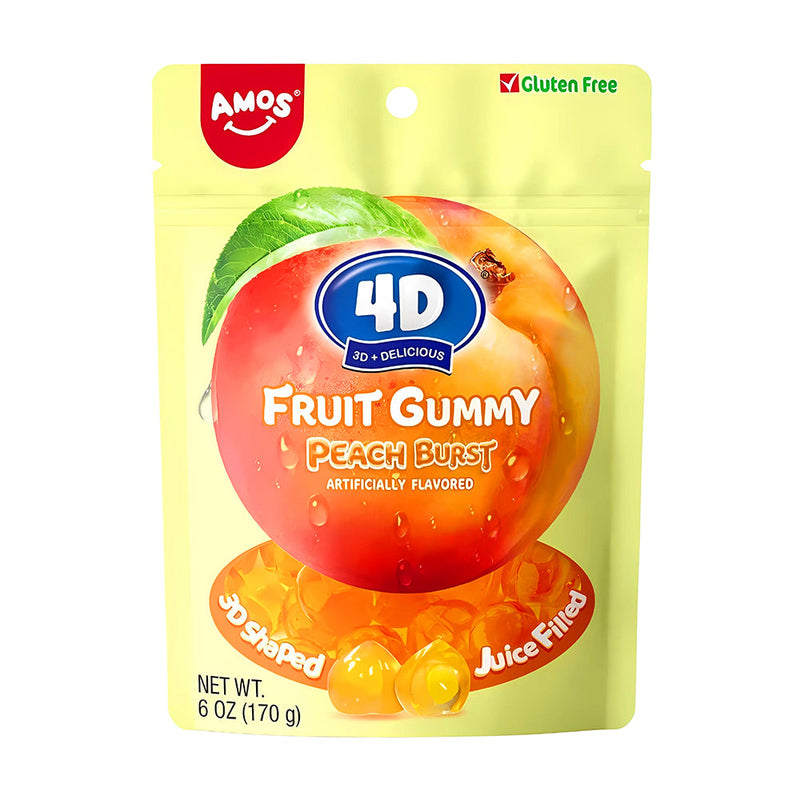 Amos Fruit Burst Peach Gummy Candy, Soft and Juicy, 6 oz Peg Bag (Pack of 12)