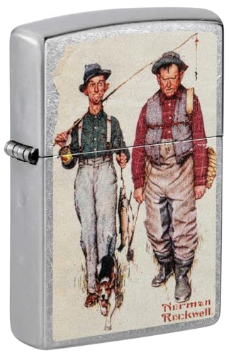 Zippo Norman Rockwell Fishing Street Chrome Pocket Lighter