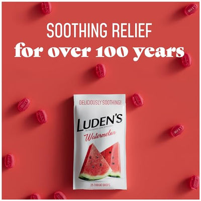 Ludens Watermelon Throat Drops, Sore Throat Relief, 25 Count (Pack of 12)