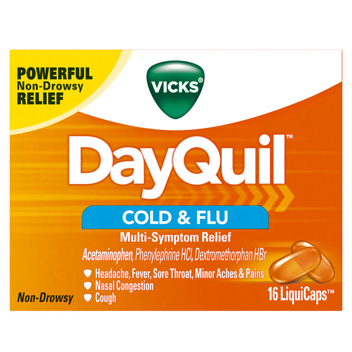 Vicks DayQuil Cold and Flu Multi-Symptom Relief 16 Liquicaps Non-Drowsy Wholesale