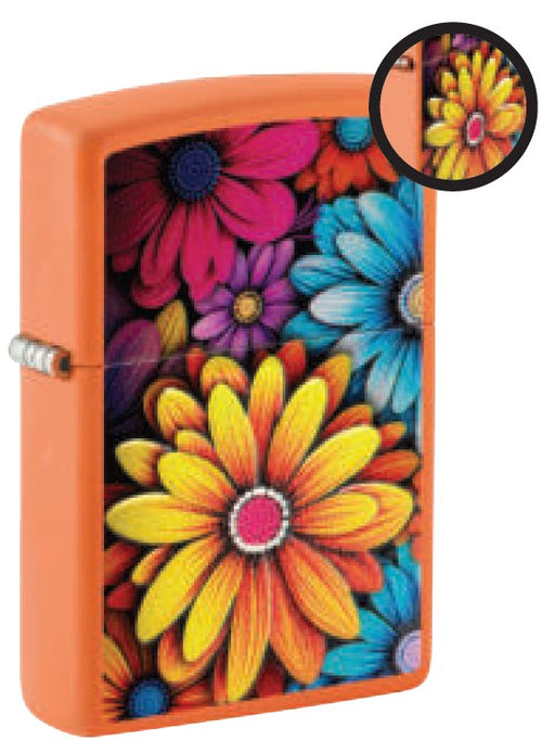 Zippo Flowers Design windproof lighter with decorative floral motif on polished metal case