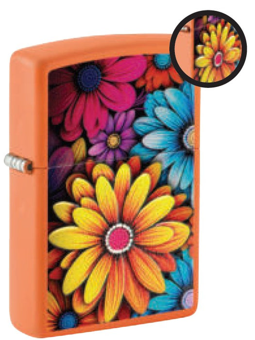 Zippo Flowers Design windproof lighter with decorative floral motif on polished metal case