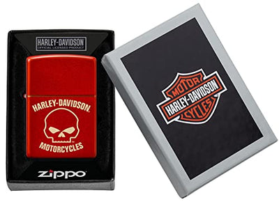 Zippo Harley-Davidson Red Skull Metallic Lighter - Edgy Laser Design