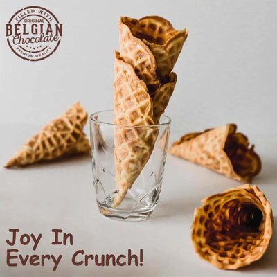 Tiny Bites Sea Salt Caramel Cones - Mini Crispy & Crunchy Waffle Cones, Delicious Cornet Snack with Real Belgian Sea Salt Caramel Chocolate Cones (Pack of 12), Bite-Size Cones by Beemax