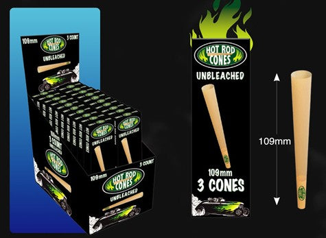 Hot Rod Unbleached 109mm Pre-Rolled Cone Rolling Papers, 3-pack, natural brown paper cones