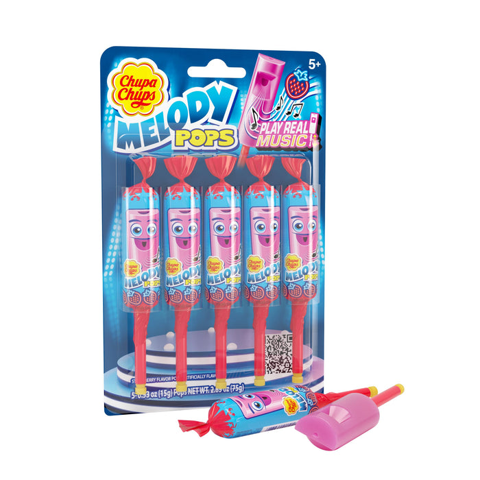 Chupa Chups Melody Pop Strawberry Flavor Whistle Lollipops 5-Count Wholesale