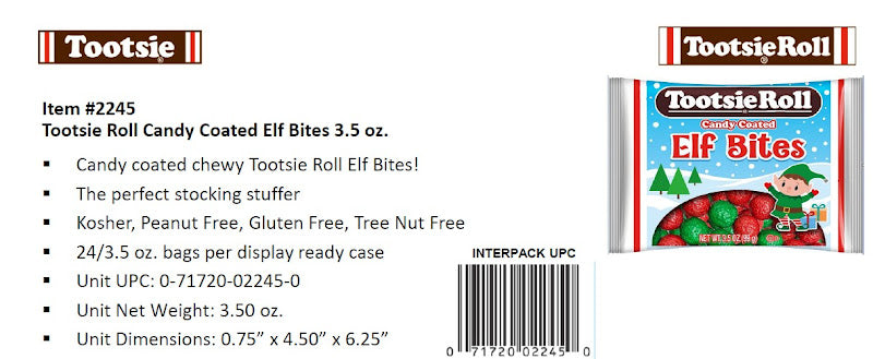 Tootsie Roll Elf Bites 3.5 oz bag of chewy chocolate bite-sized holiday candy